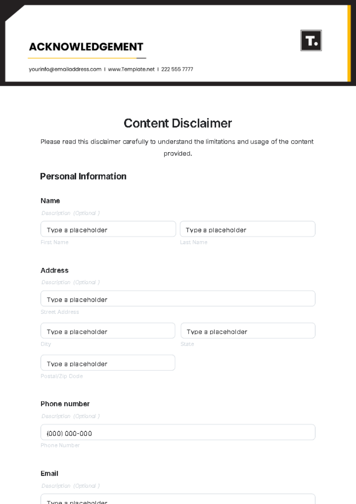 Content Disclaimer Template - Edit Online & Download