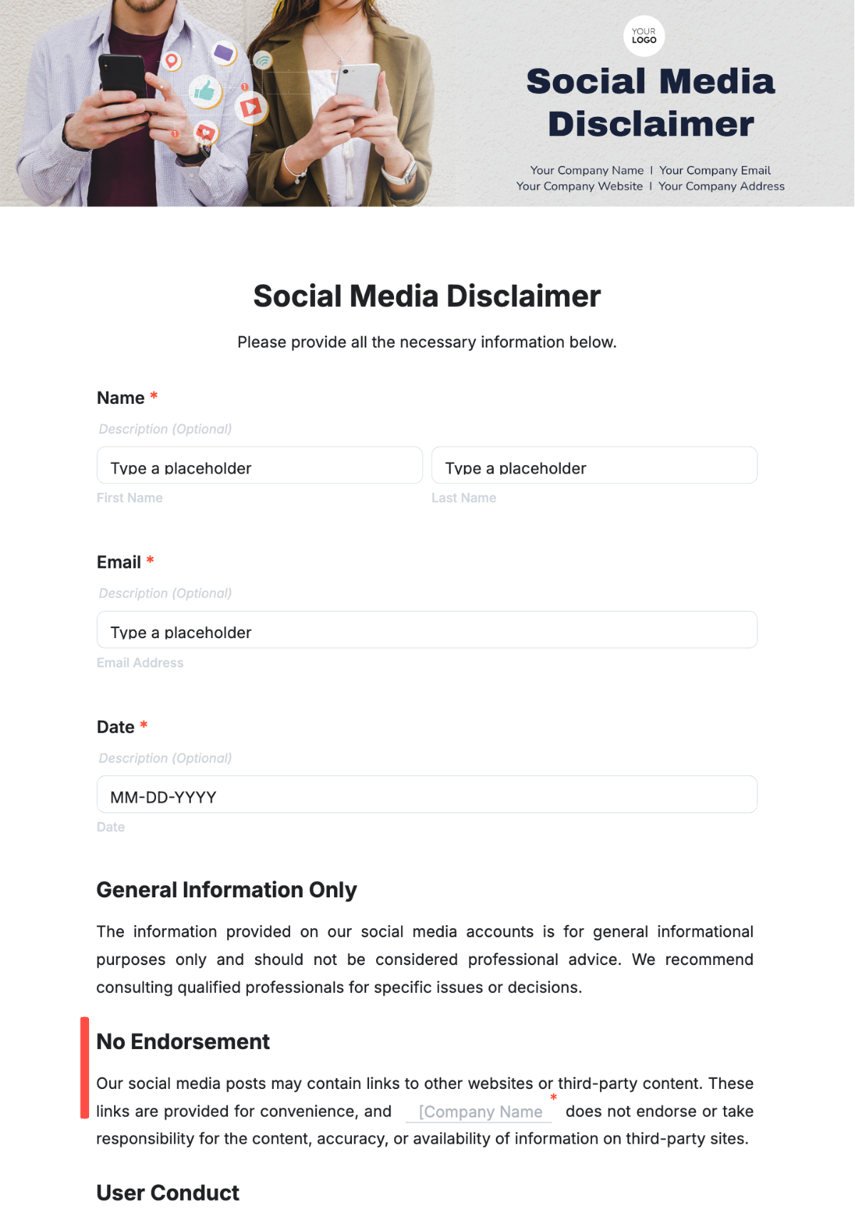 Social Media Disclaimer Template - Edit Online & Download