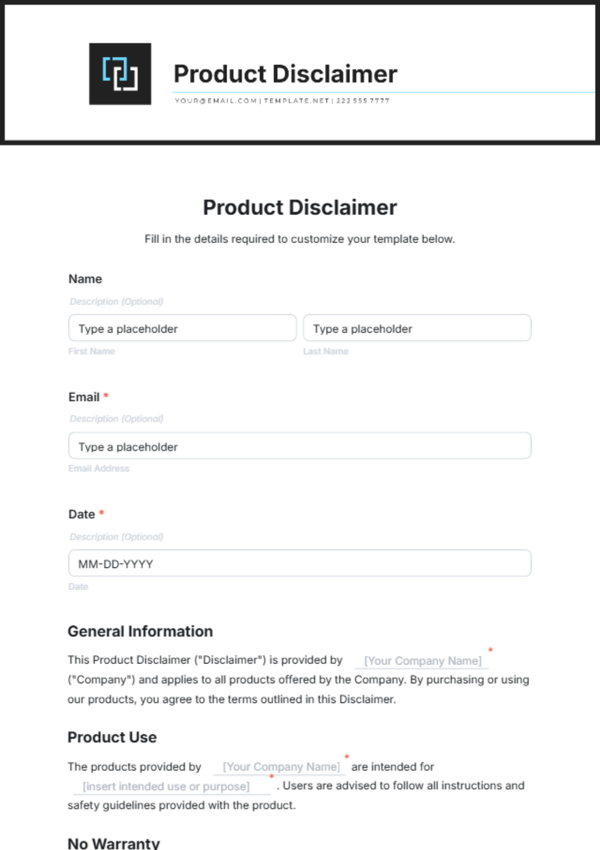 Product Disclaimer Template - Edit Online & Download