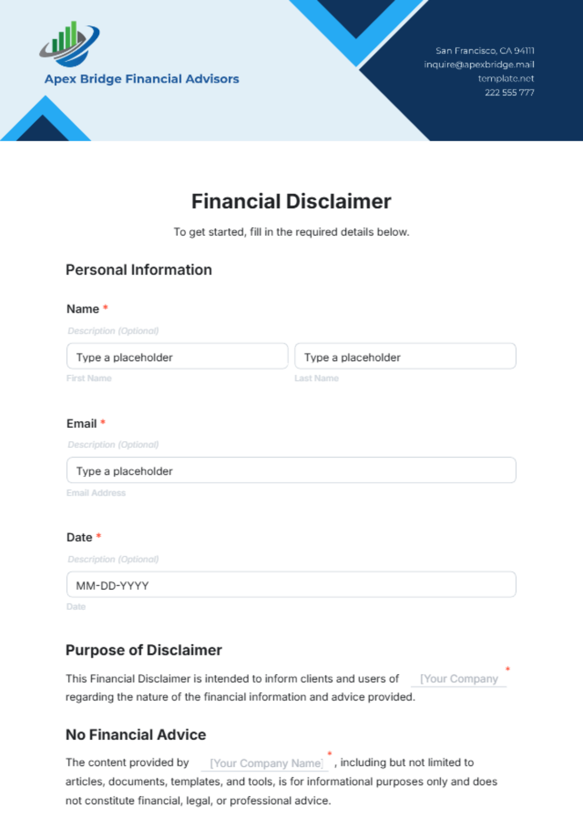 Financial Disclaimer Template - Edit Online & Download