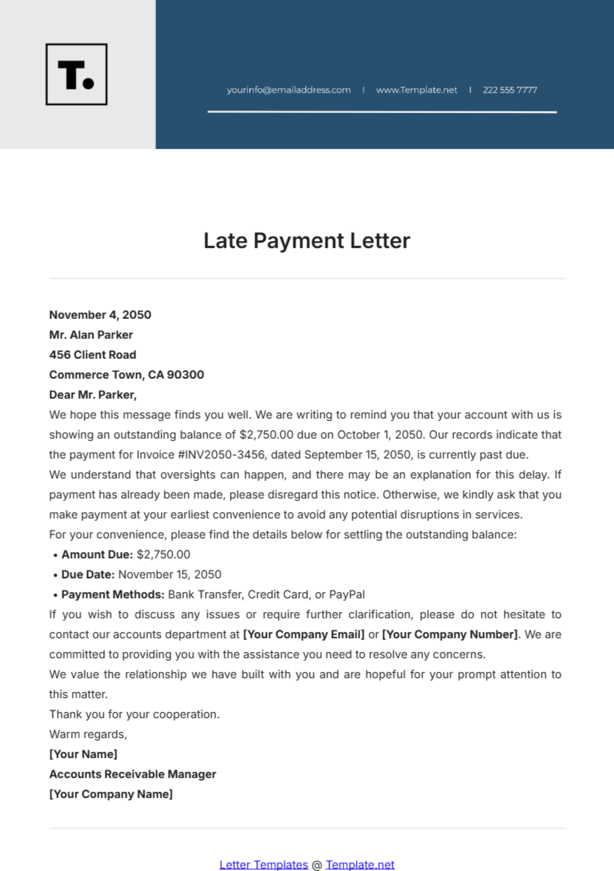 Free Late Payment Letter Template