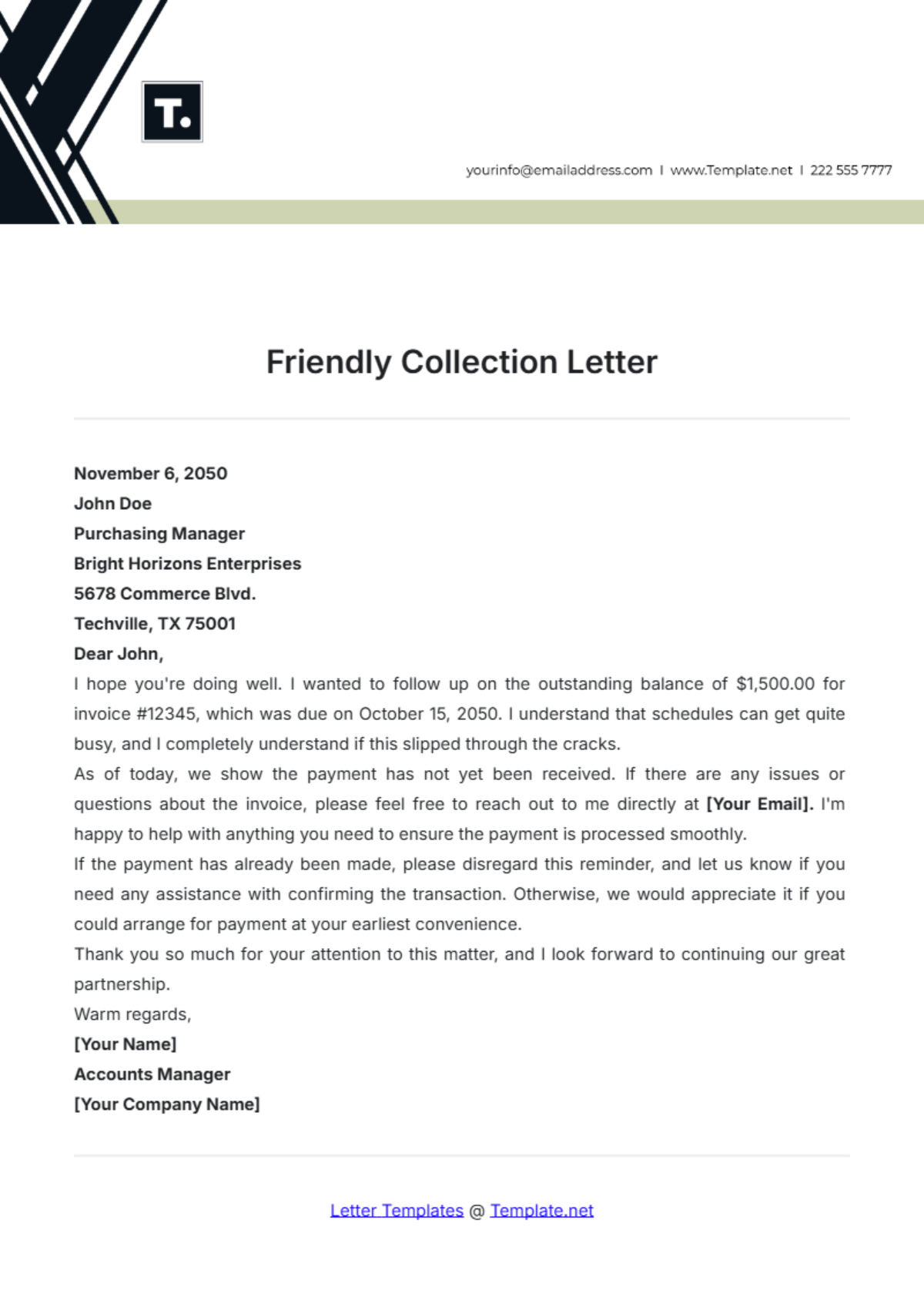 Free Friendly Collection Letter Template