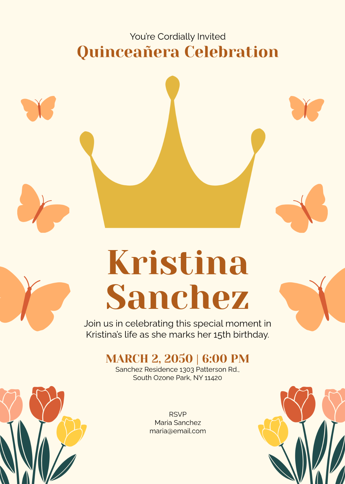 Free Gold Tiara Quinceanera Invitation Template - Edit Online ...