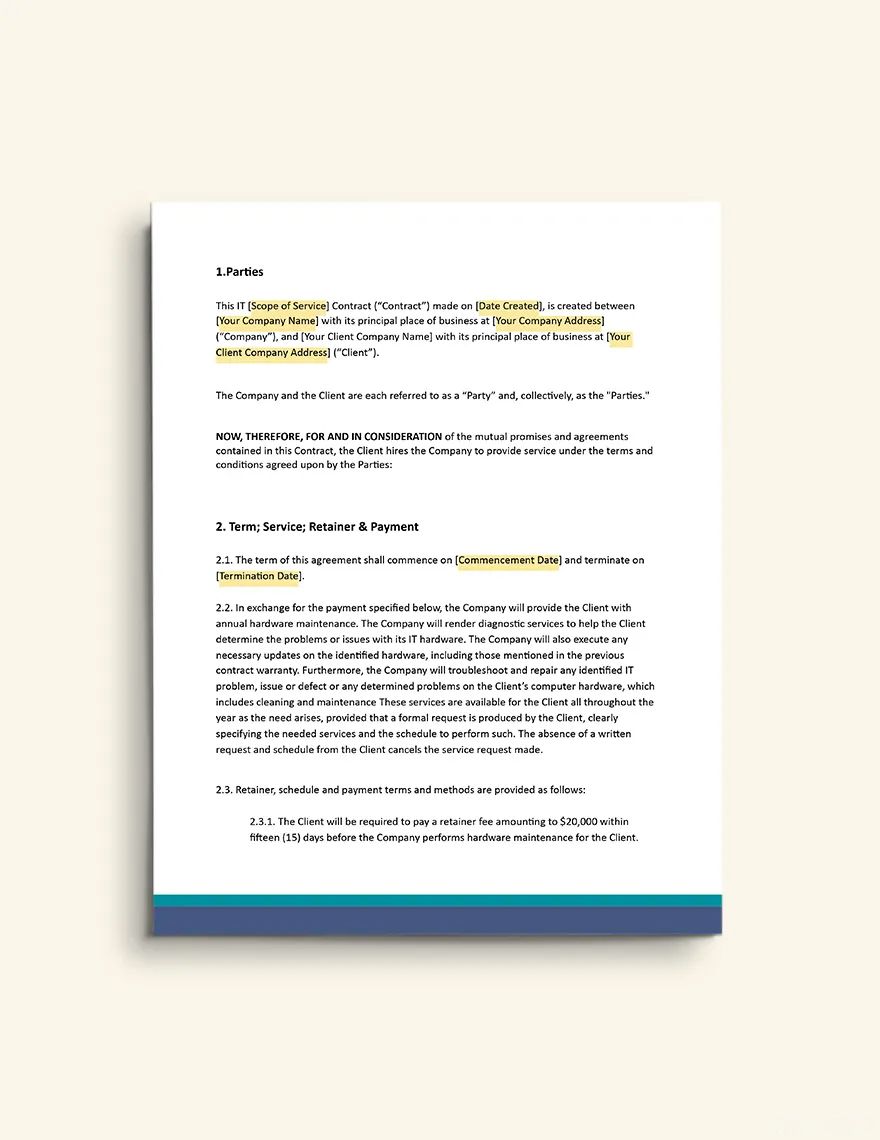 Annual Maintenance Contract Template for IT Services