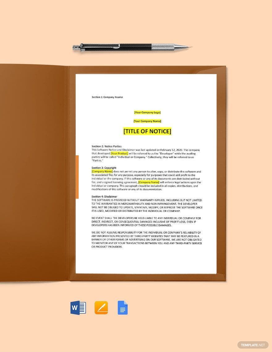 Software Copyright Notice And Disclaimer Template in Google Docs, Word, Pages - Download | Template.net