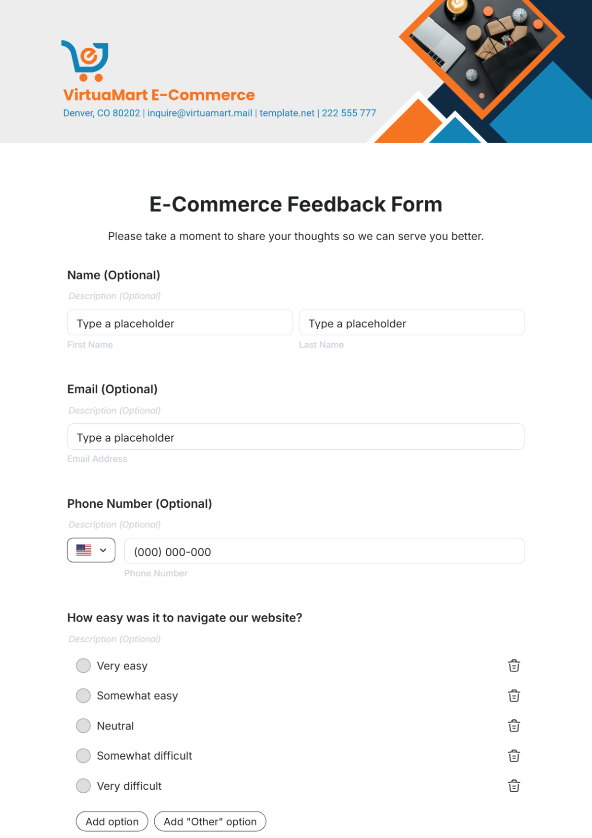 E-Commerce Feedback Form Template - Edit Online & Download