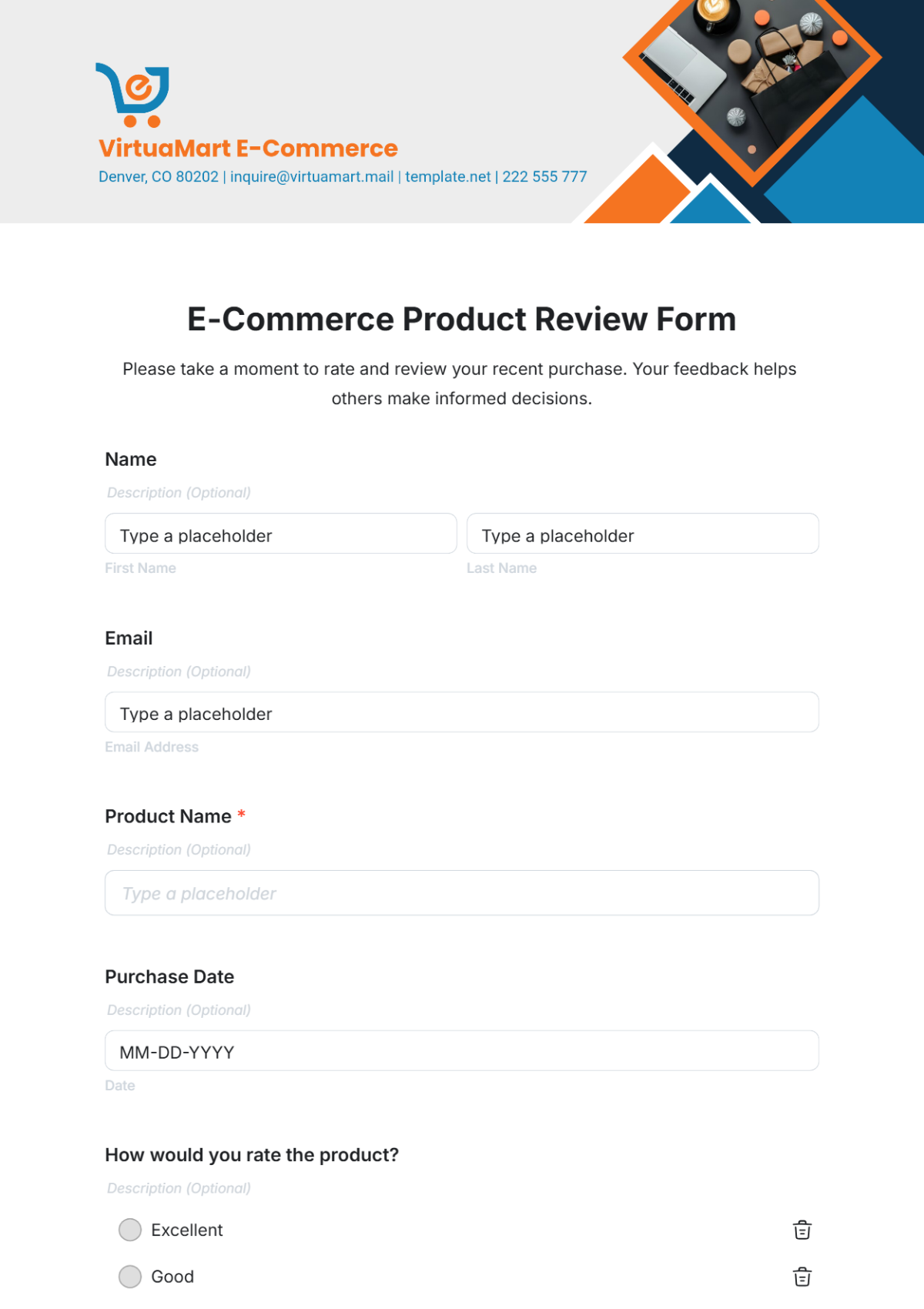 E-Commerce Product Review Form Template | Template.net