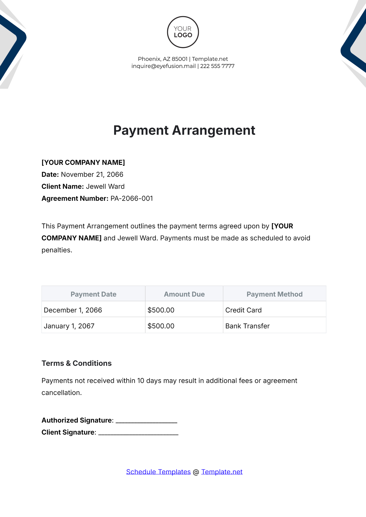 Payment Arrangement Template - Edit Online & Download