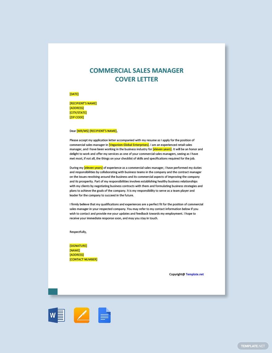 Commercial Sales Manager Cover Letter