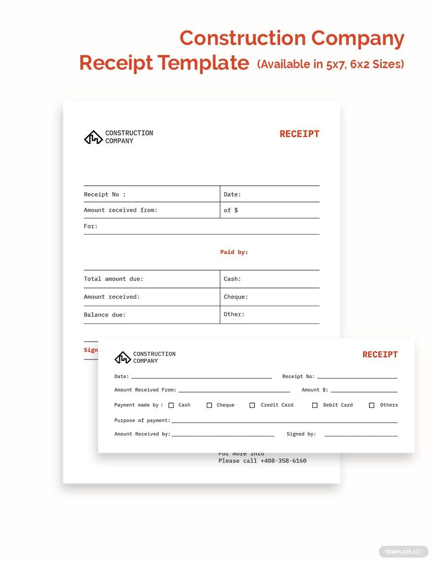 Basic Construction Company Receipt Template