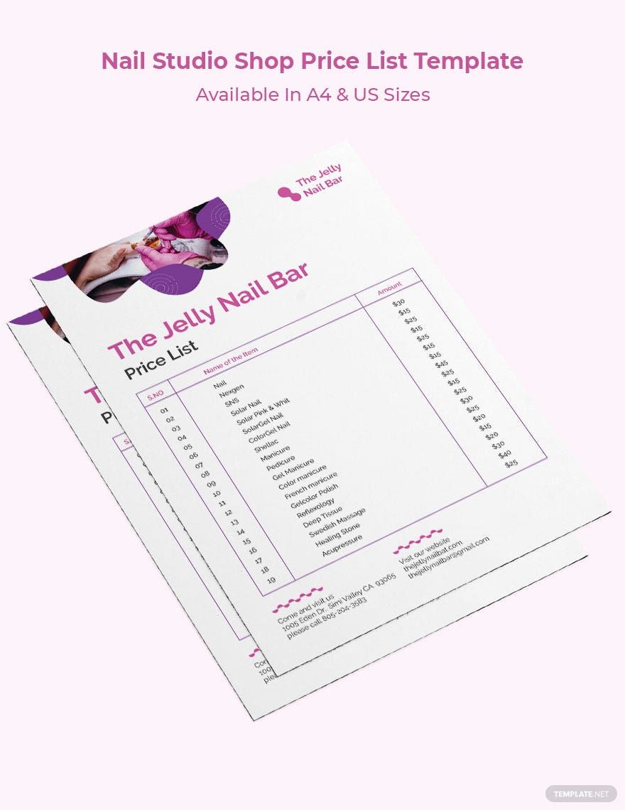 Nail Studio Shop Price List Template in PSD, InDesign, Publisher, Word, Illustrator, Google Docs - Download | Template.net