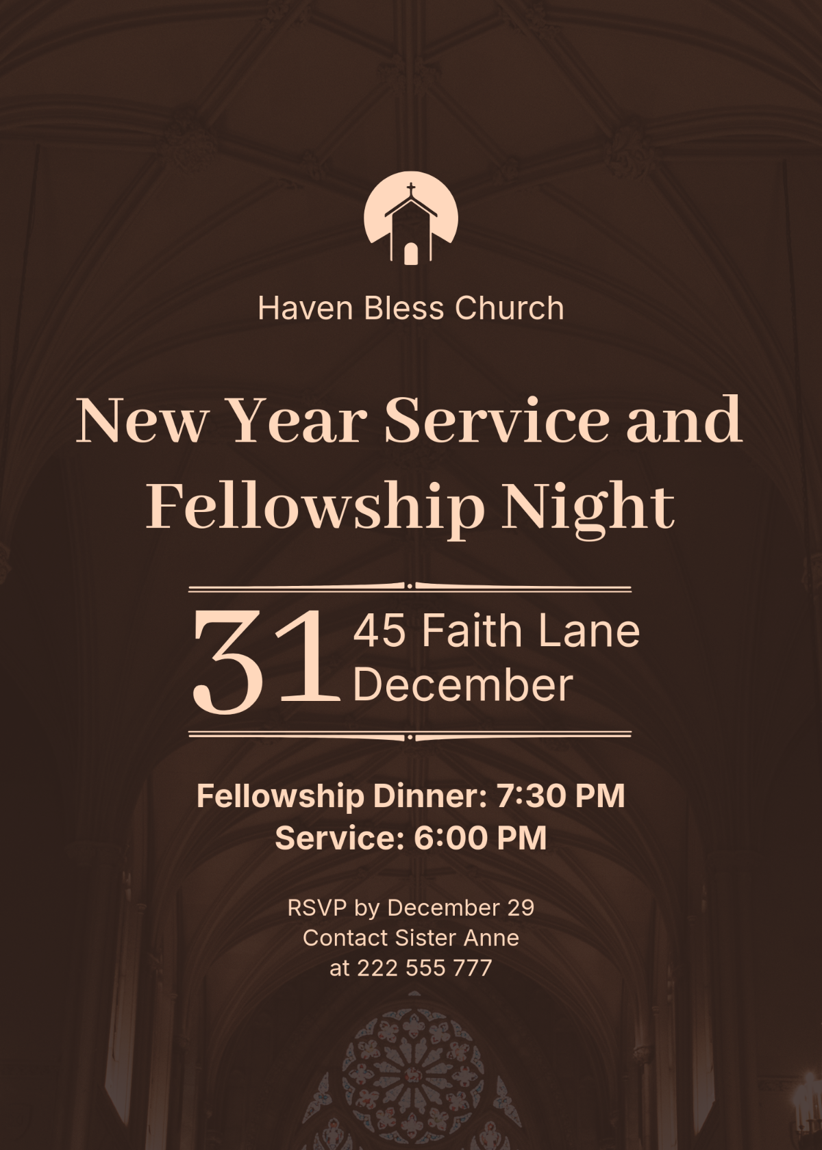 Free Church New Year Event Invitation Template