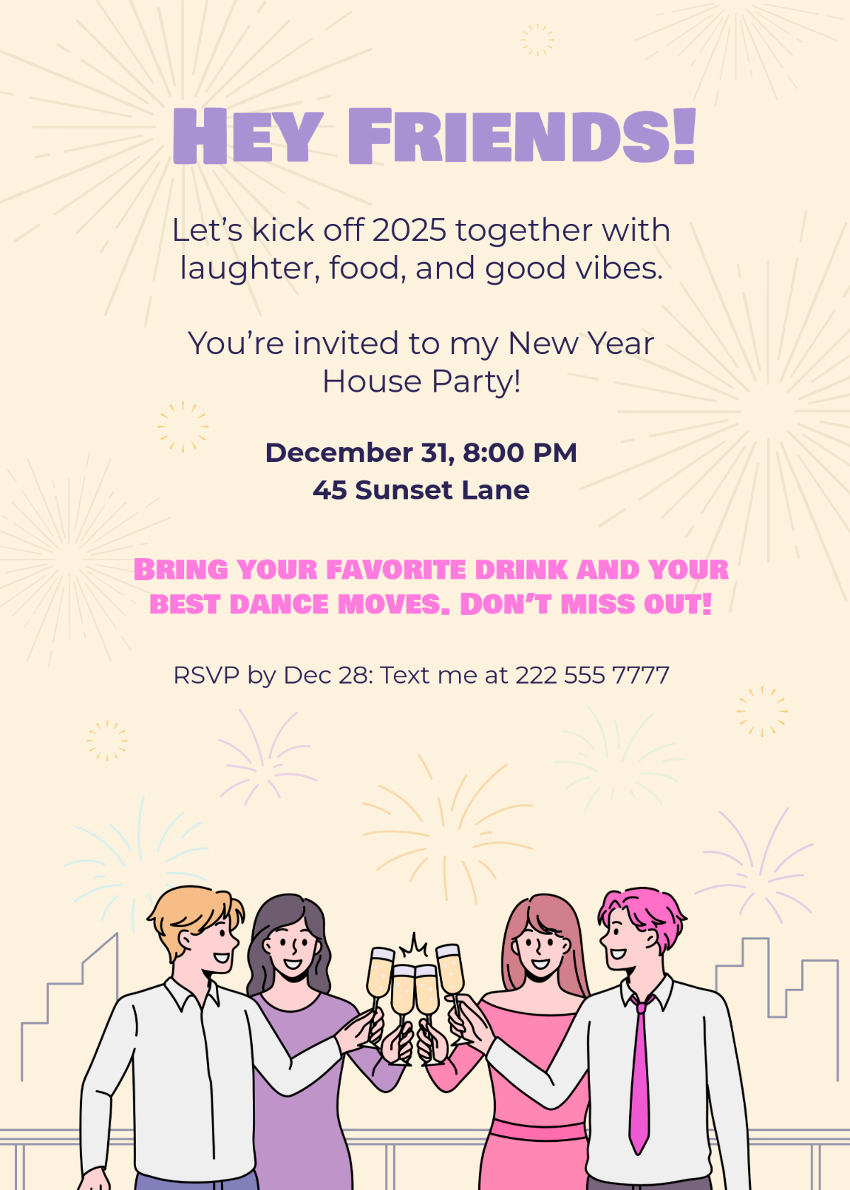 Free New Year Invitation Message for Friends Template