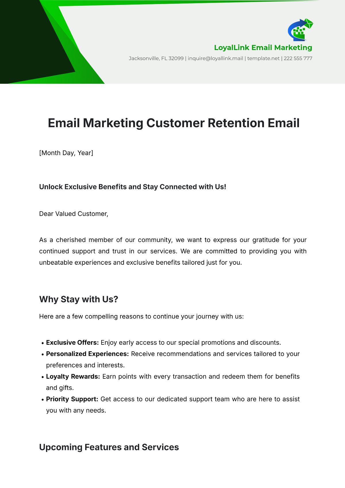 Free Email Marketing Customer Retention Email Template