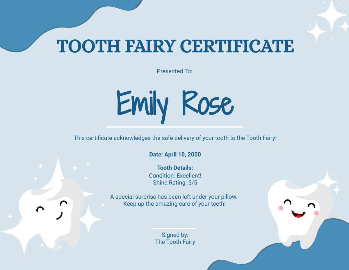 Editable Tooth Fairy Certificate Template