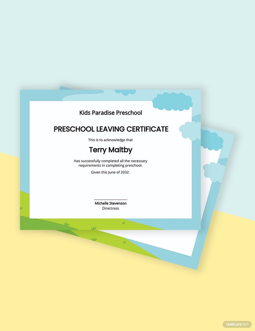 Preschool Leaving Certificate Template in Illustrator, PSD, Pages, Publisher, Word, Google Docs, PDF - Download | Template.net