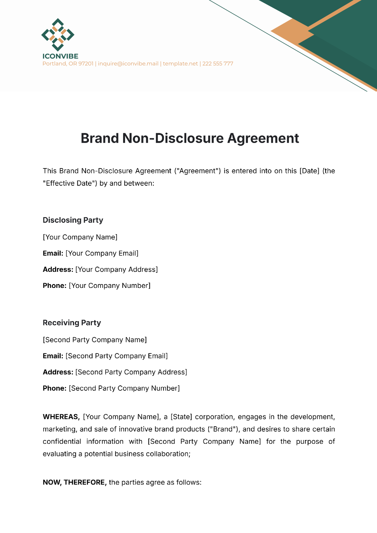 Brand Non-Disclosure Agreement Template - Edit Online & Download