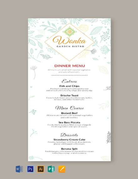 free dinner menu template 440x570