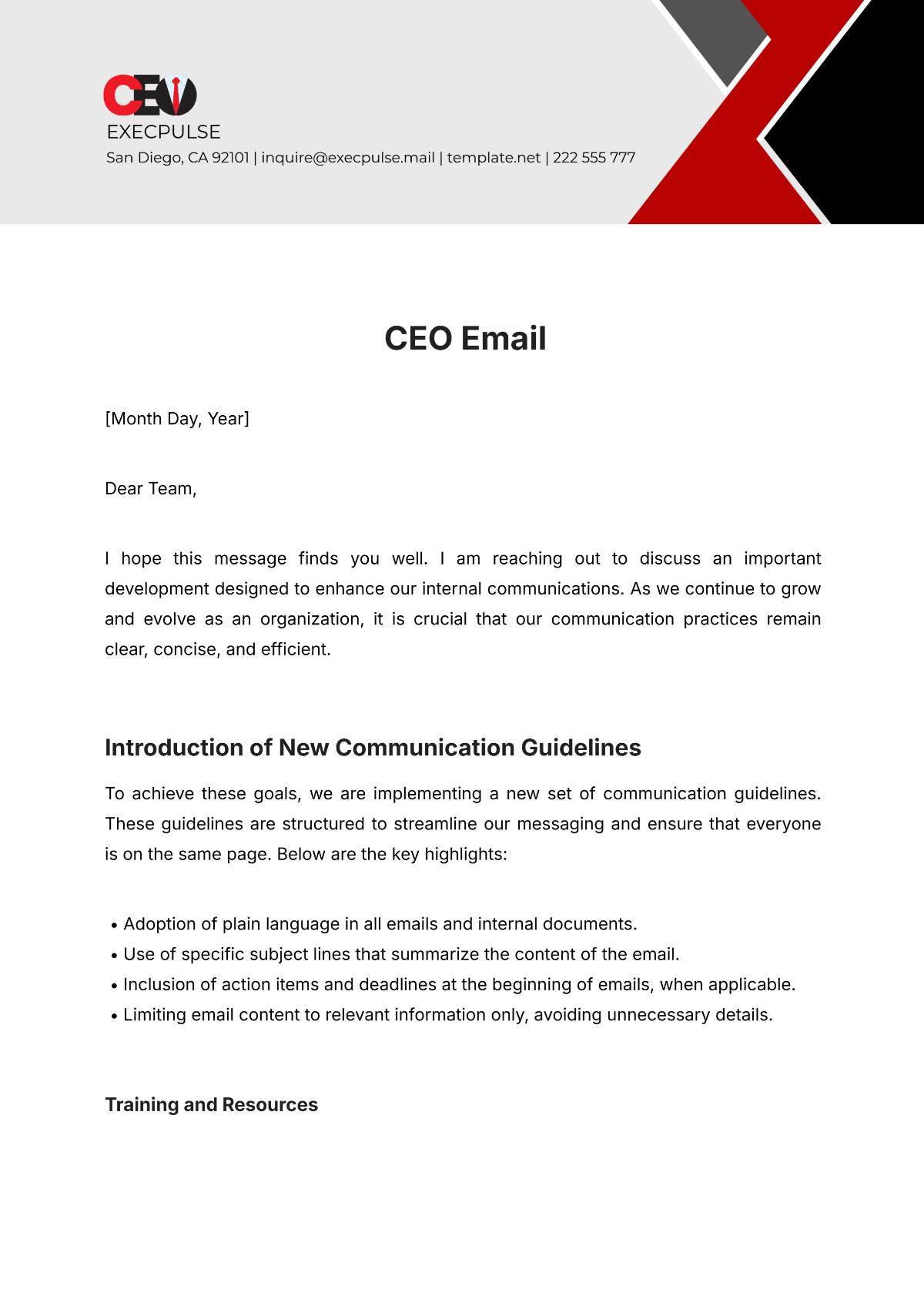 Free CEO Email Template to Edit Online