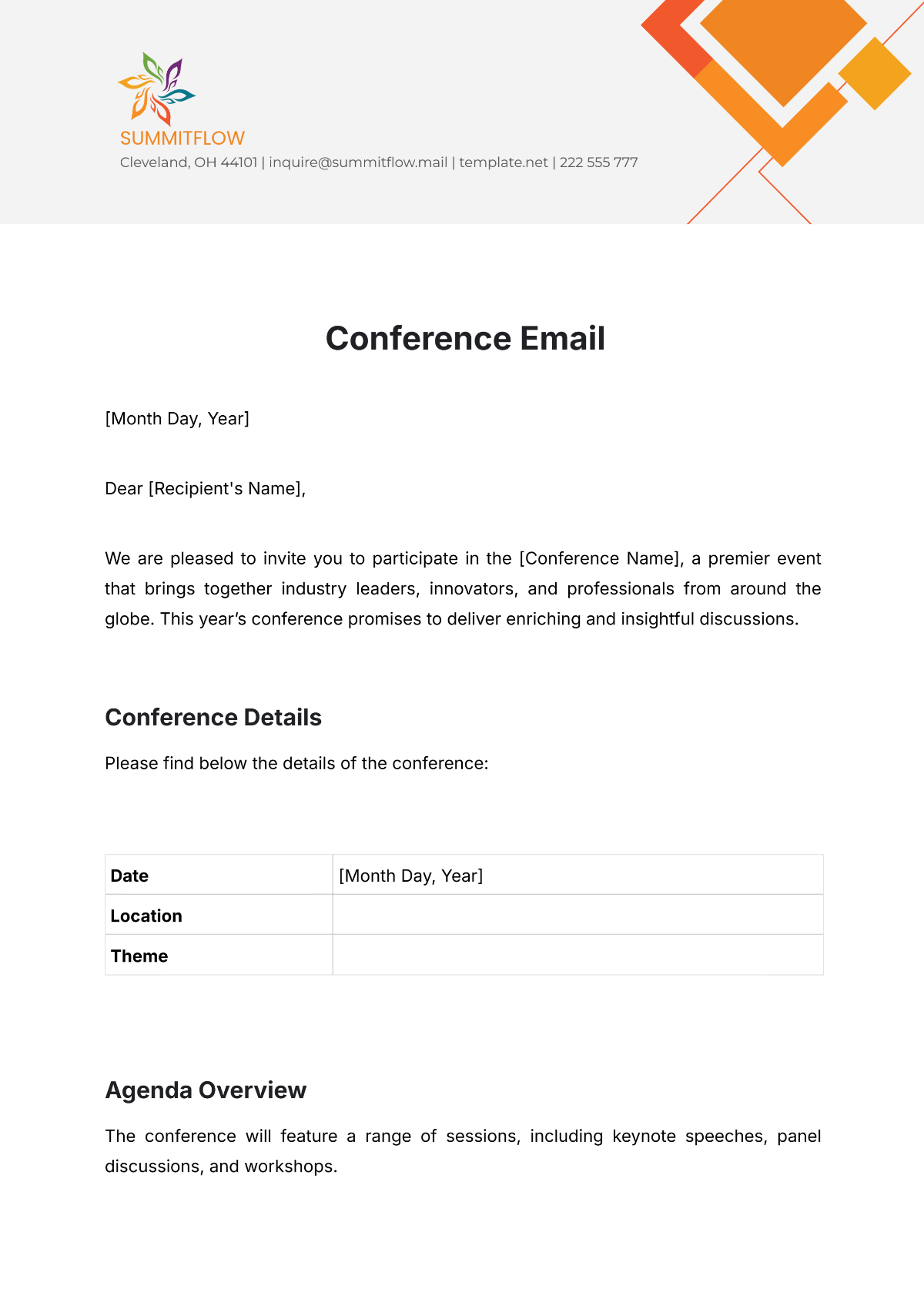 Free Conference Email Template