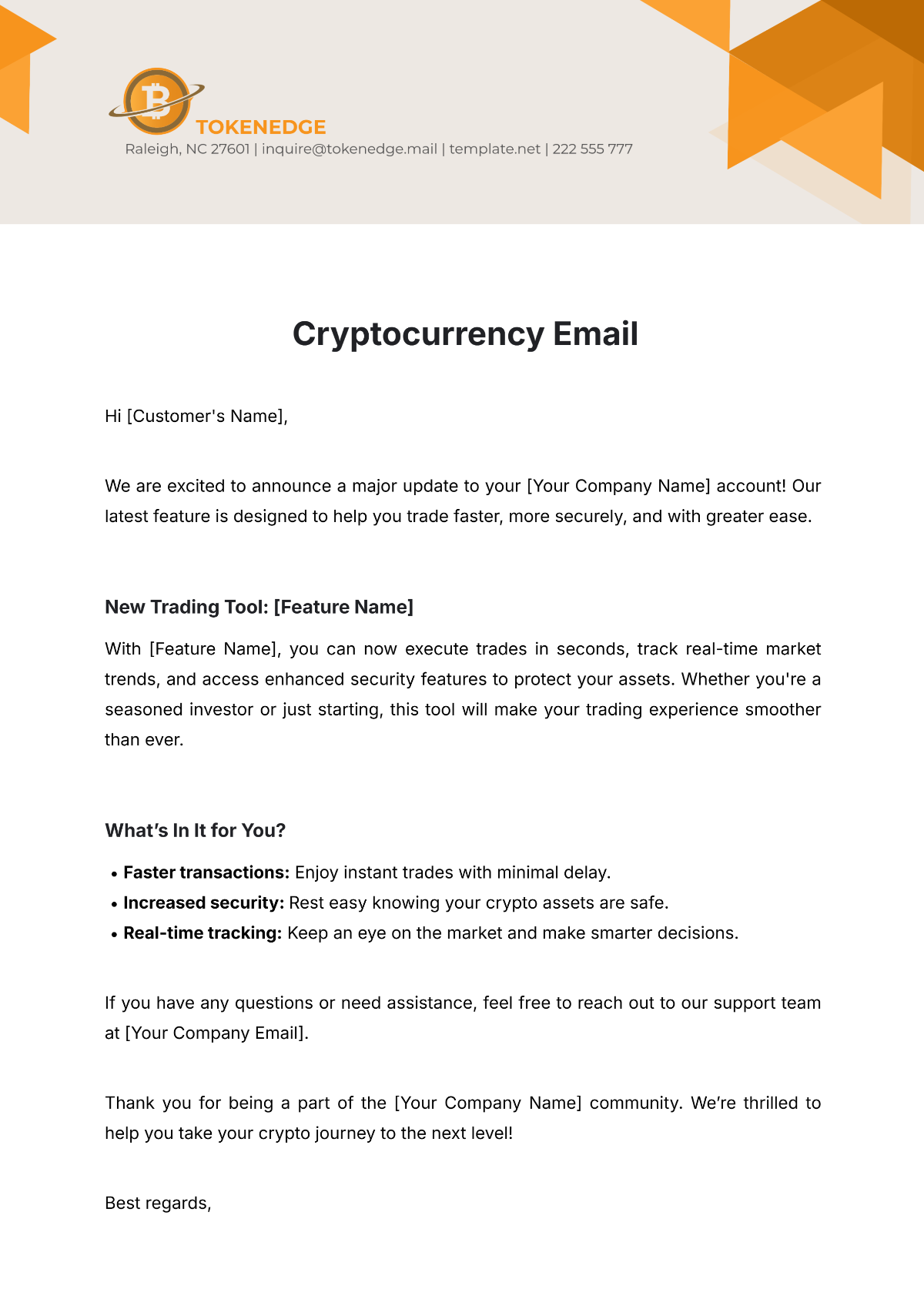 Free Cryptocurrency Email Template