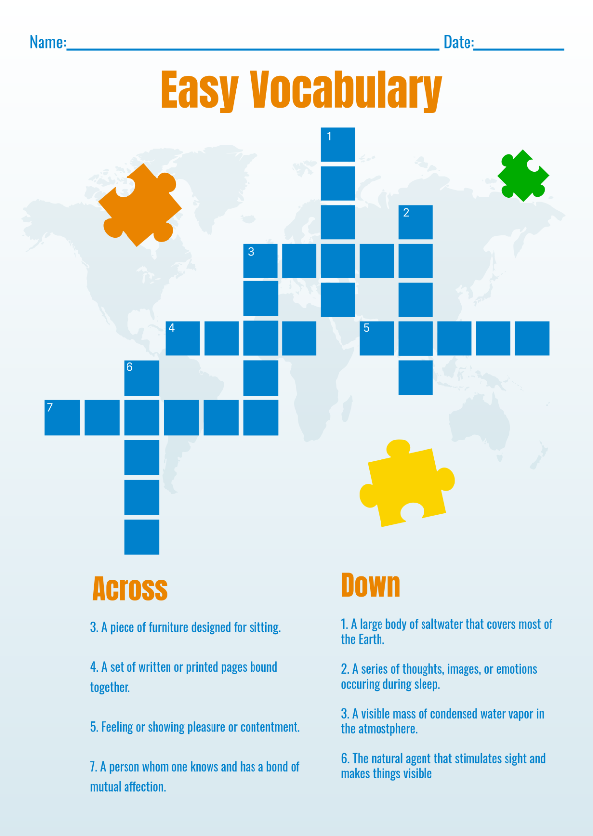 Free Mini Crossword Puzzle with Answer Template