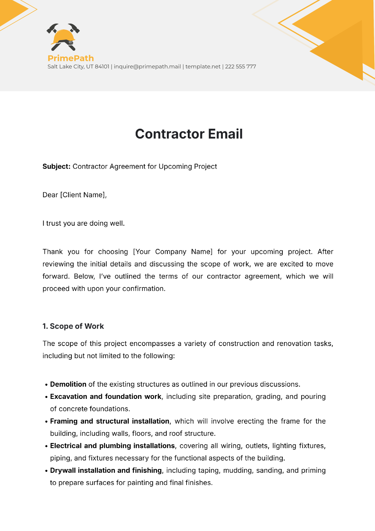 Free Contractor Email Template