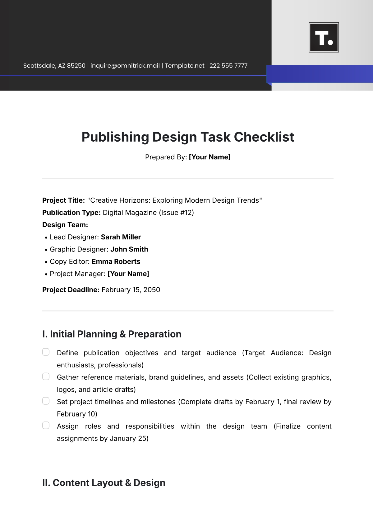 Free Publishing Design Task Checklist Template