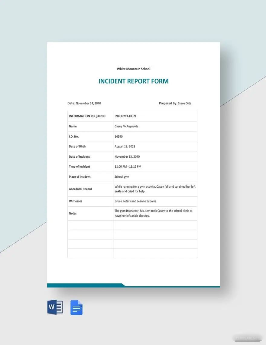 School Incident Report Form Template