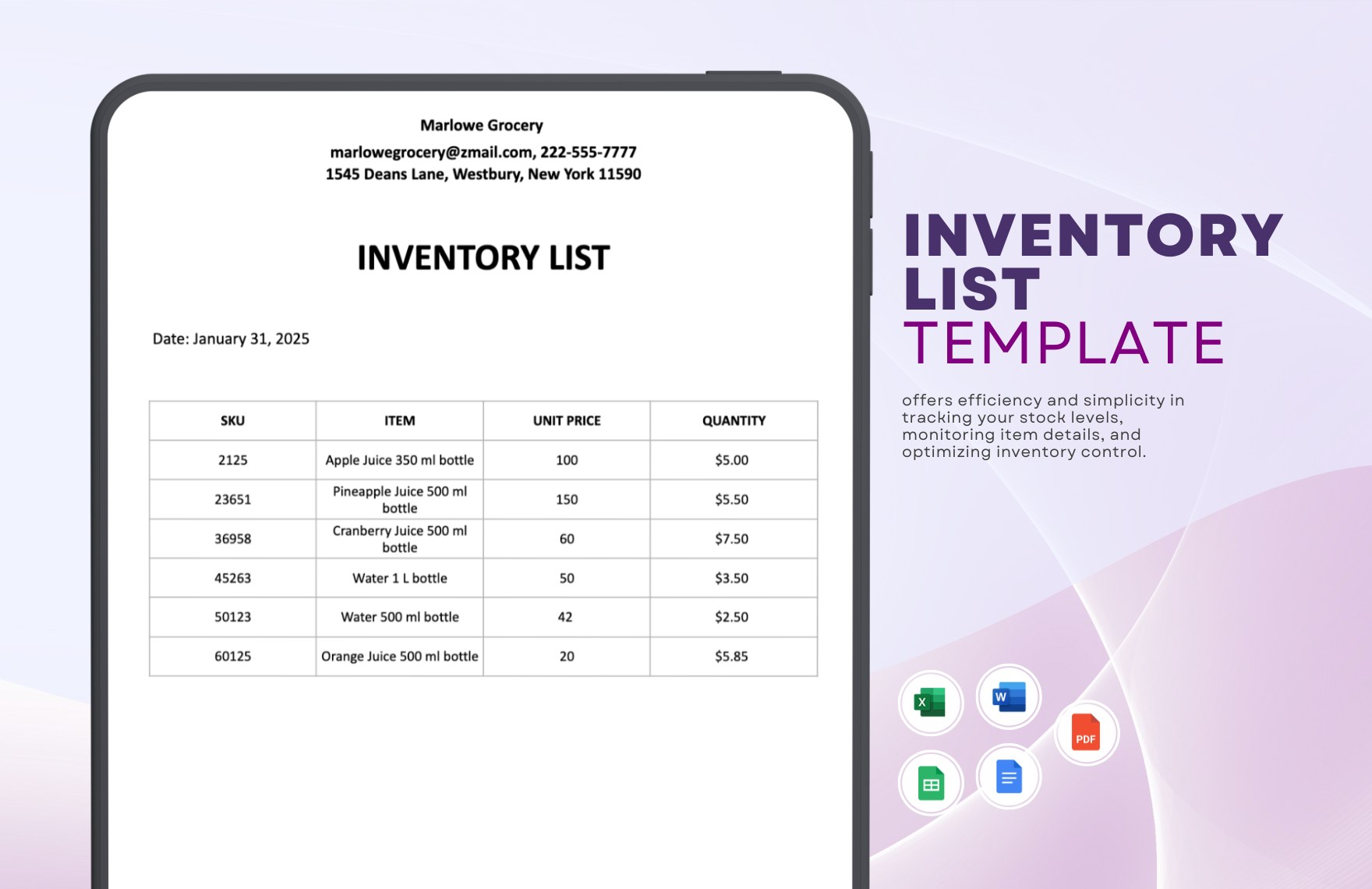 Inventory List Template in Excel, Google Sheets, Word, PDF, Google Docs - Download | Template.net