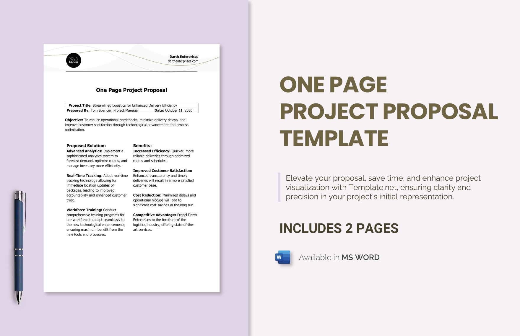 One Page Project Proposal Template