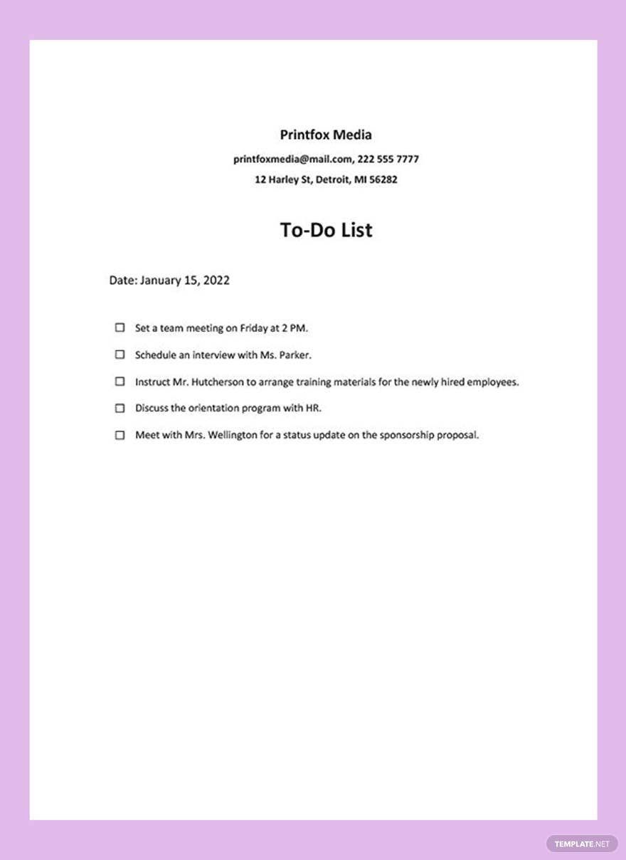 To-Do List Template in Word, Google Docs - Download | Template.net