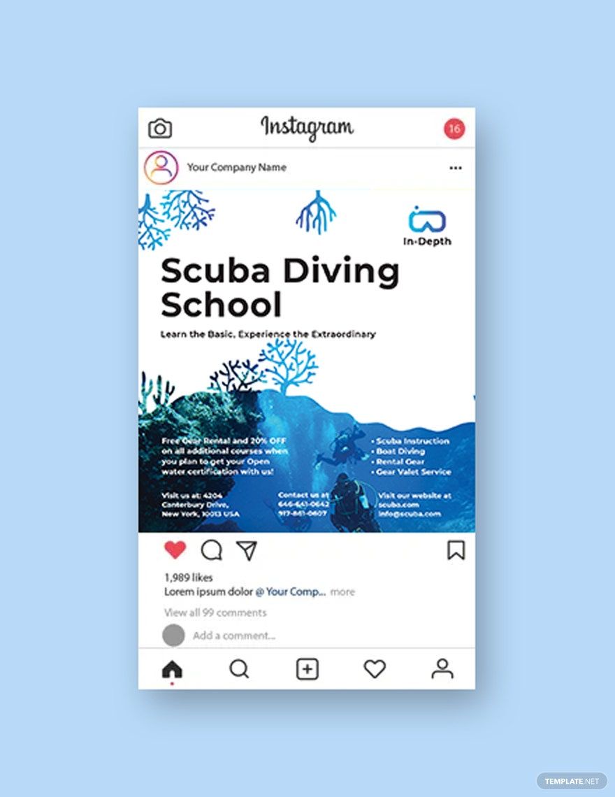 Scuba Diving School Instagram Post Template