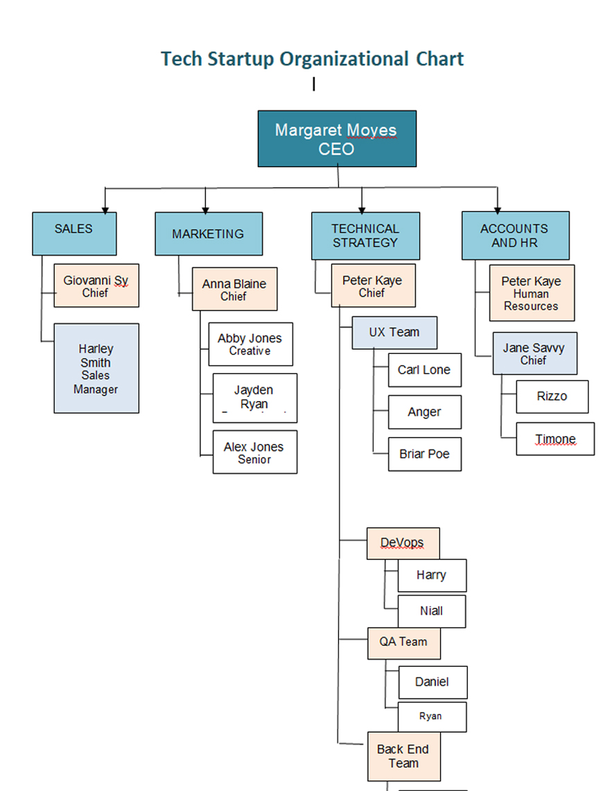 Tech Startup Organizational Chart Template