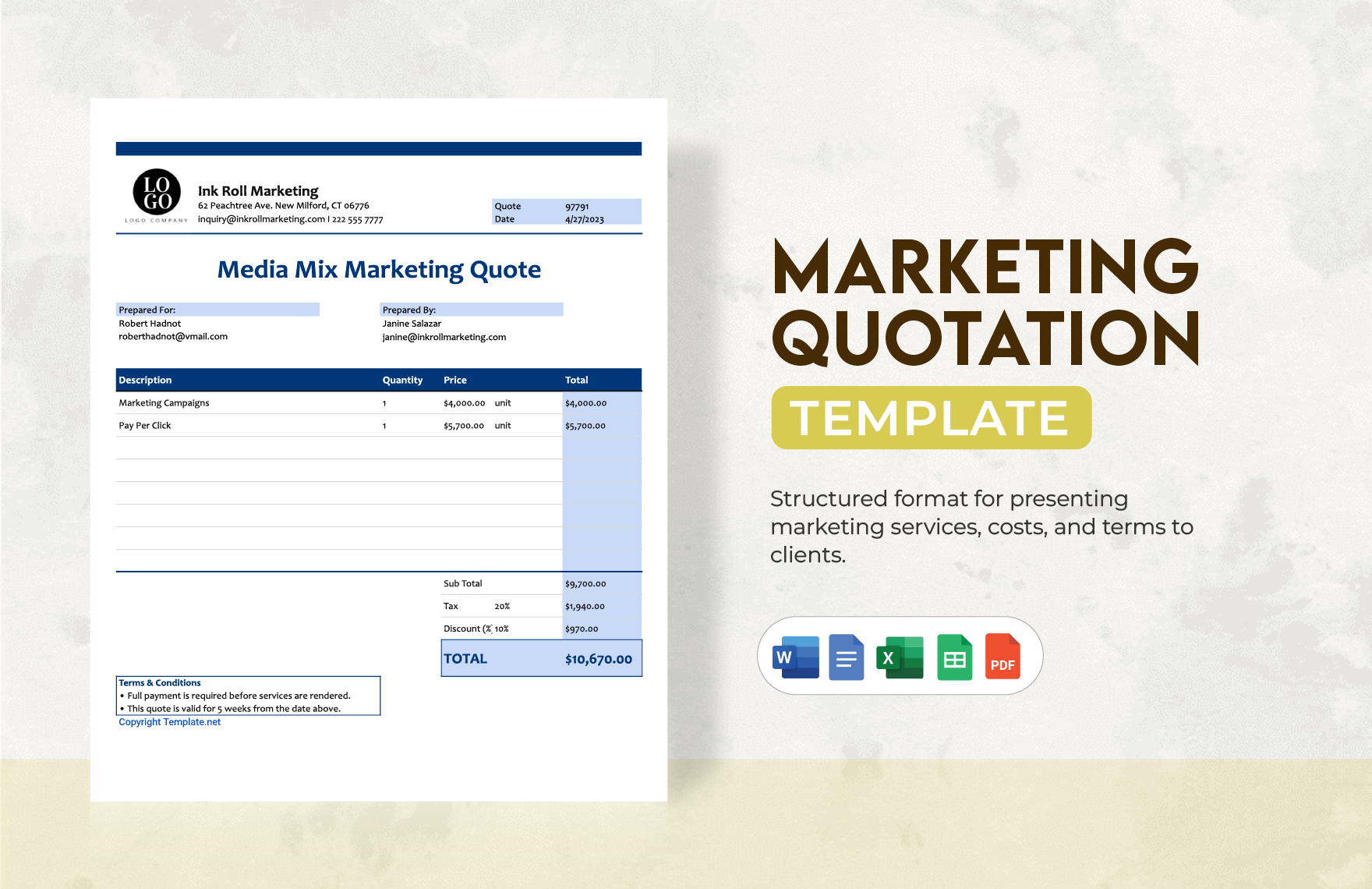 Marketing Quotation Template in Word, Google Docs, Excel, Google Sheets, PDF - Download | Template.net