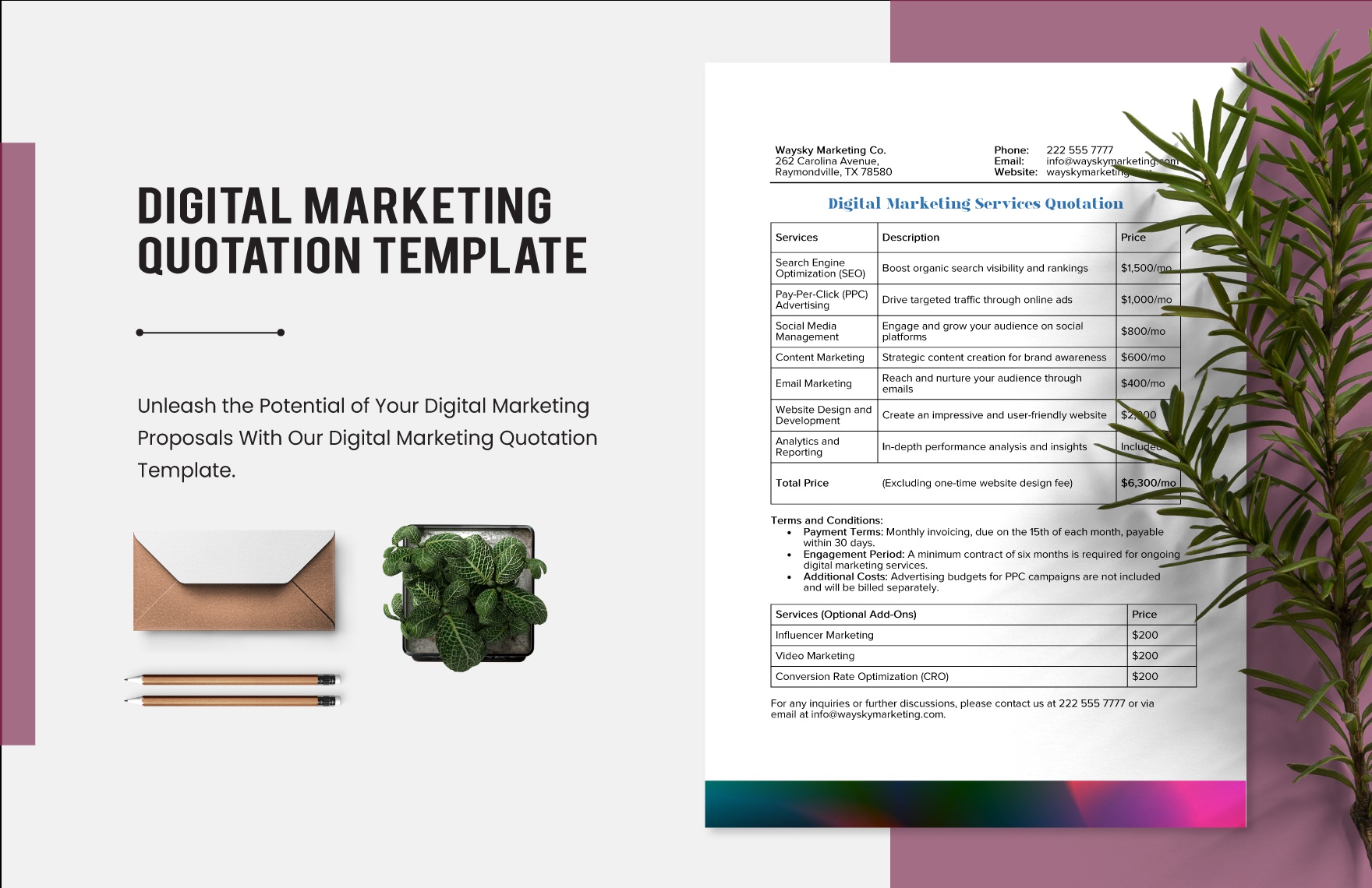 Digital Marketing Quotation Template in Excel, Google Sheets, Word, PDF, Google Docs - Download | Template.net