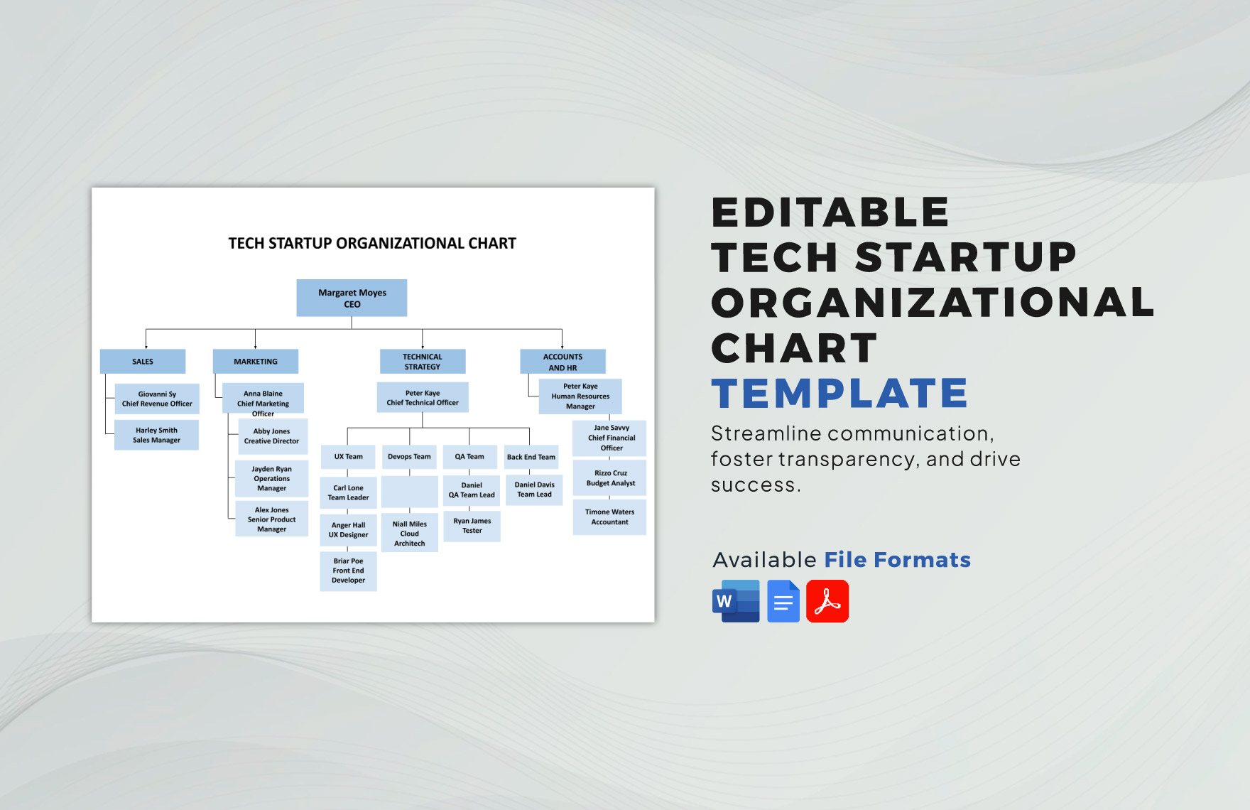 Editable Tech Startup Organizational Chart Template