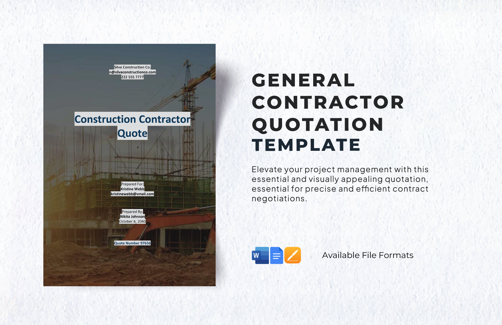 General Contractor Quotation Template in Excel, Google Sheets, Word, Google Docs, Pages - Download | Template.net