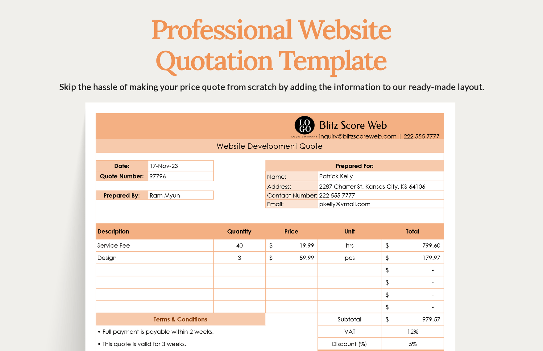 Professional Website Quotation Template in Google Docs, Word, Excel, Google Sheets - Download | Template.net