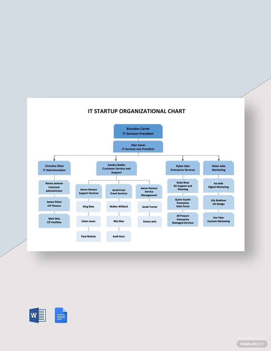 IT Startup Organizational Chart Template