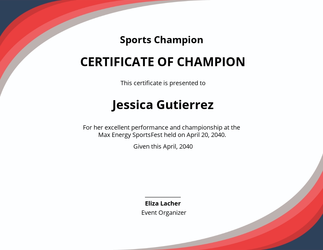 Champion Certificate Template