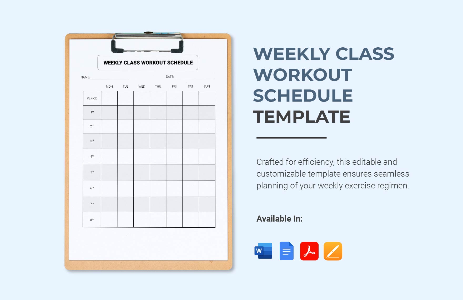 Weekly Class Workout Schedule Template in Pages, PDF, Word, Google Docs - Download | Template.net