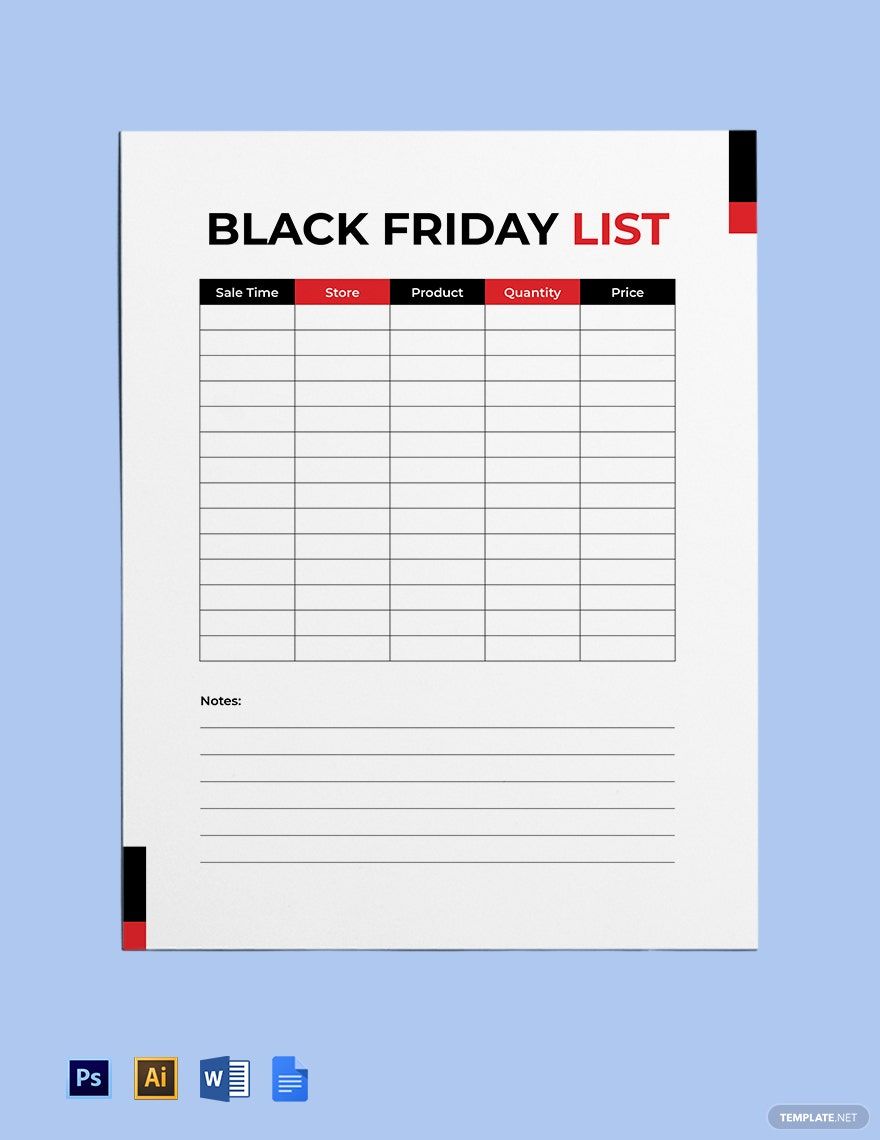 Black Friday List Template in PSD, Illustrator, Word, Google Docs, Pages - Download | Template.net