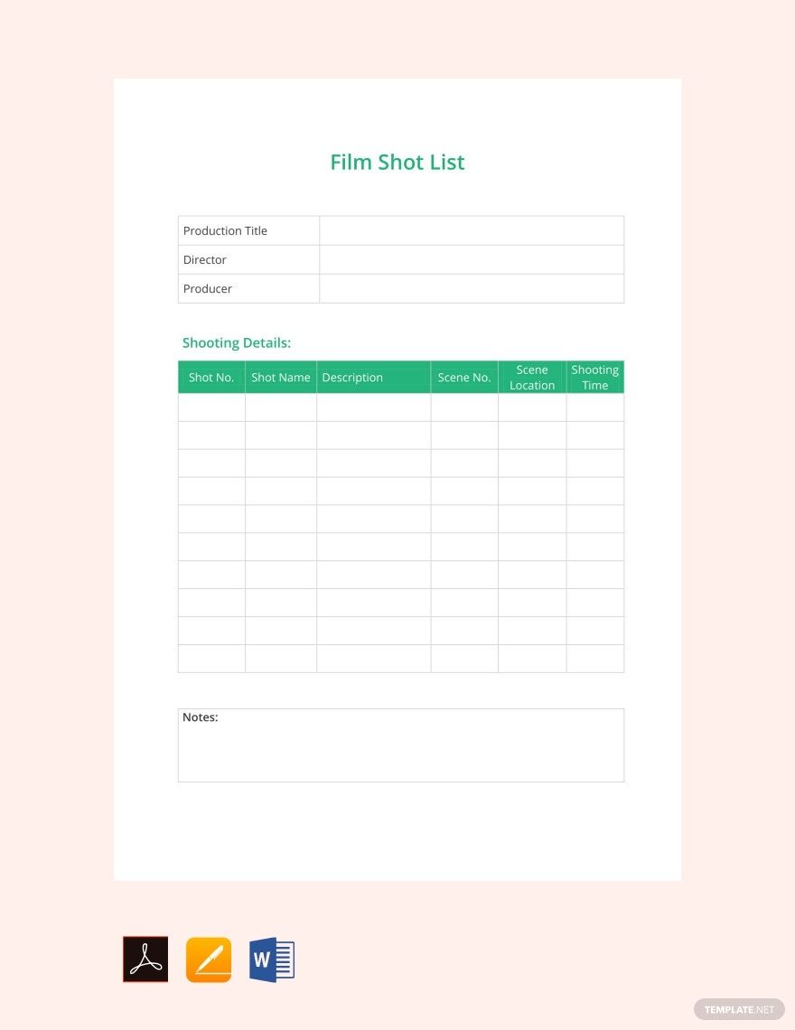 Film Shot List Template in Google Docs, Pages, PDF, Word - Download | Template.net