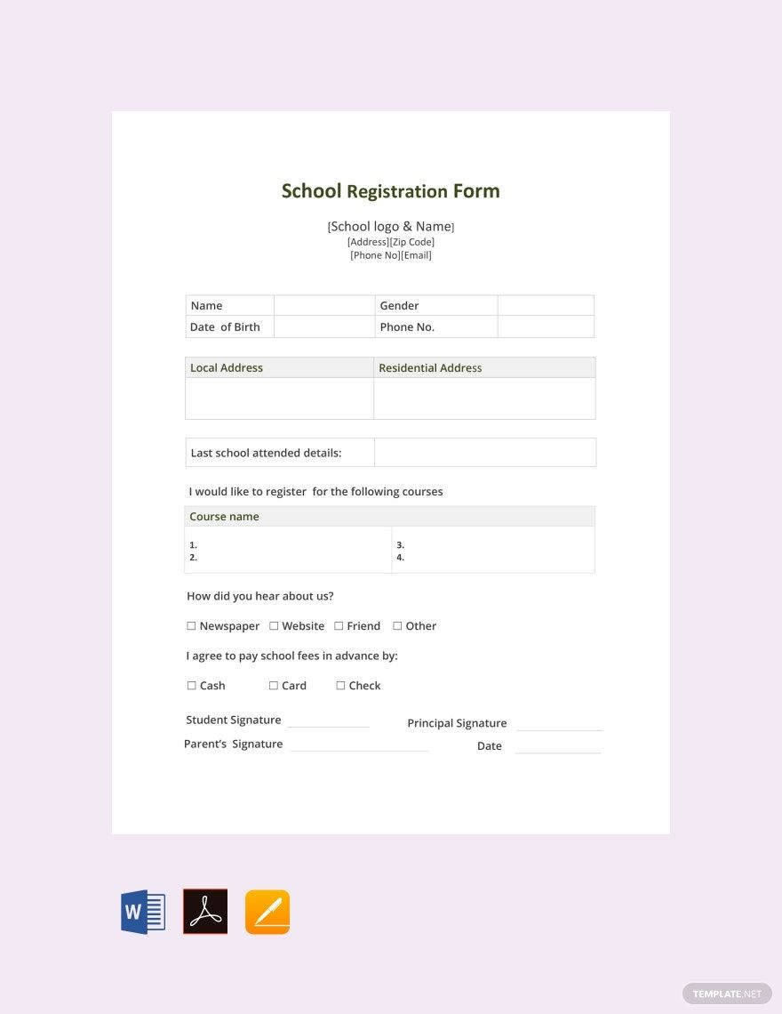 School Registration Form Template in Word, Google Docs - Download | Template.net