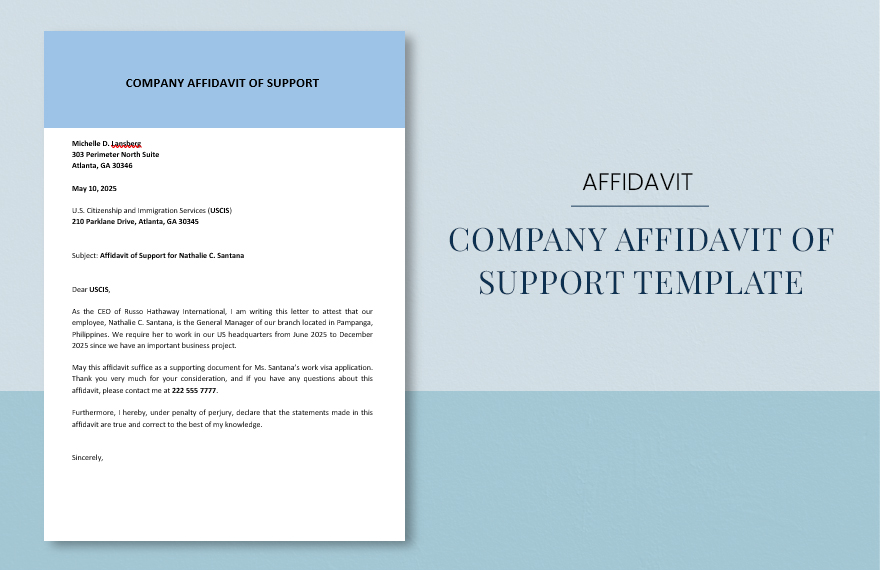 Company Affidavit of Support Template