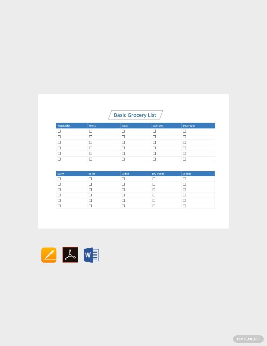 Basic Grocery List Template in Pages, PDF, Word, Google Docs - Download | Template.net