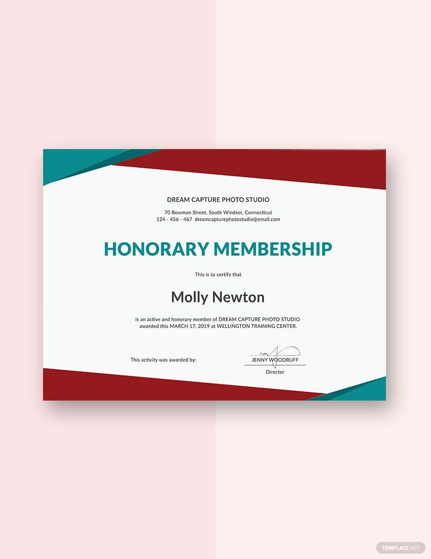 Honorary Membership Certificate Template in Illustrator, Pages, PSD, Word, Publisher, Google Docs - Download | Template.net