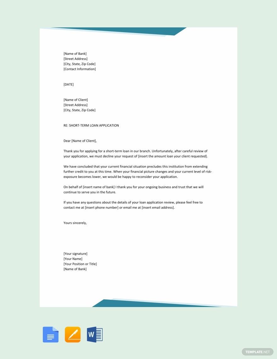 Short Loan Rejection Letter