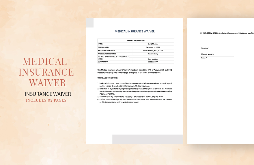 Medical Insurance Waiver Template